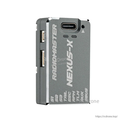 NEXUS-X flight controller side profile showing stacked connector ports and top USB-C