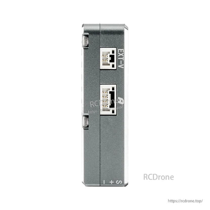 NEXUS-X side view showing two stacked sockets with “EXT-V” label and S/+ marking
