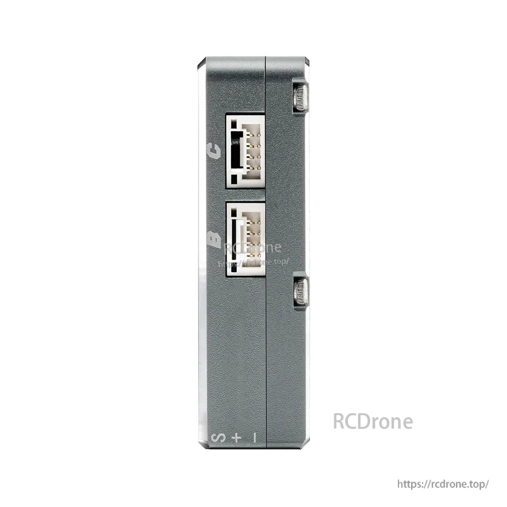 NEXUS-X side view with two stacked white connector sockets and S/+ marking at base