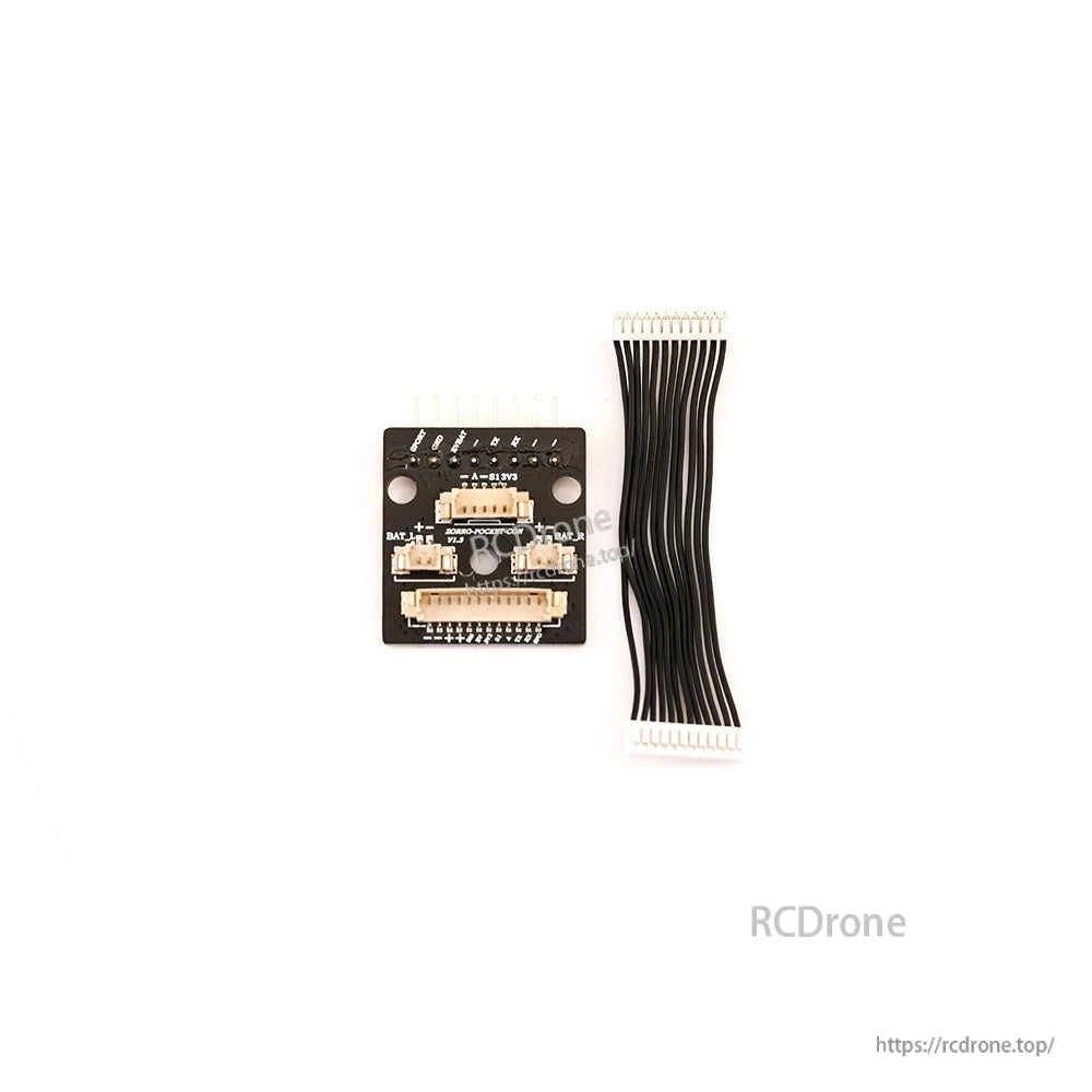 RadioMaster Pocket radio connection board with ribbon cable harness, top view of PCB connectors
