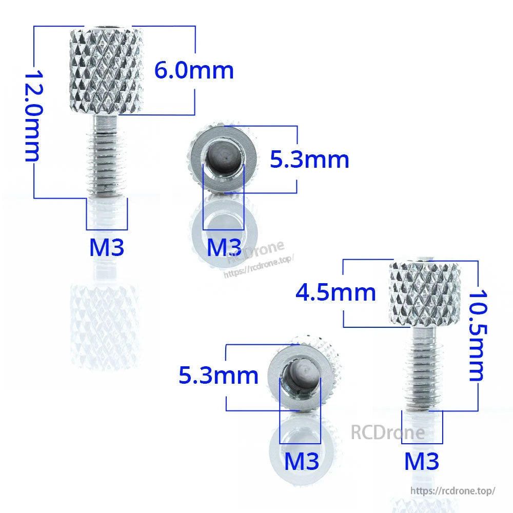 M3 gimbal stick dimensions diagram with measurements 12.0mm, 10.5mm, 6.0mm, 5.3mm, 4.5mm
