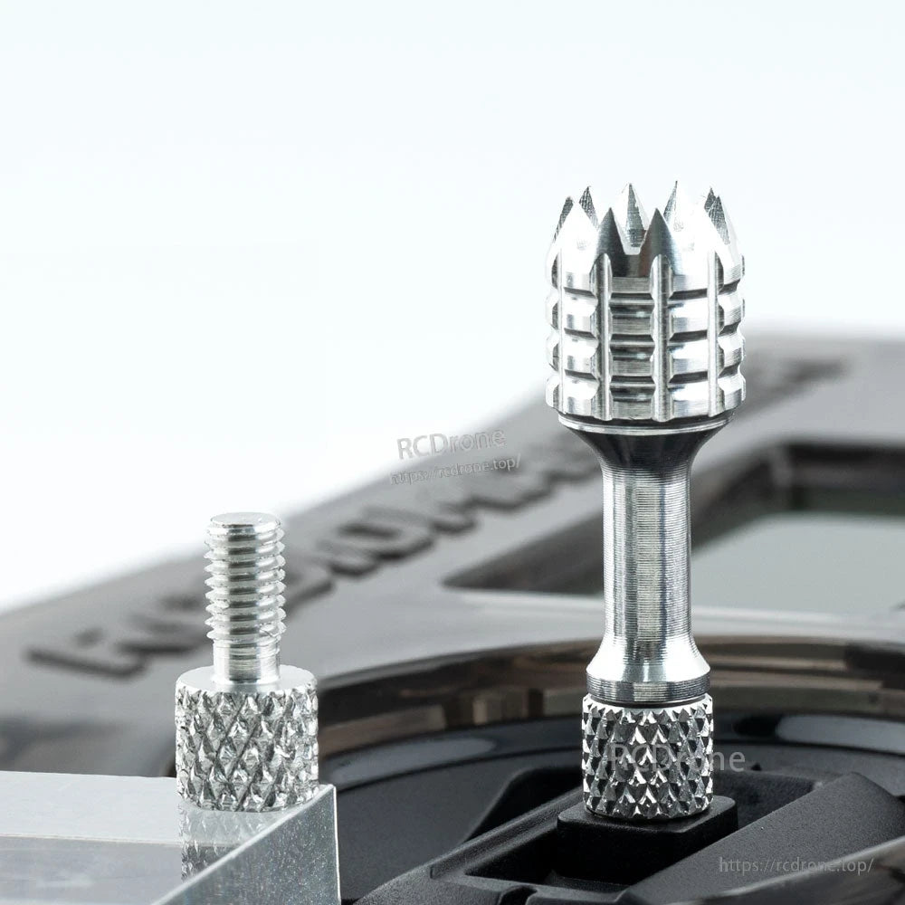 RadioMaster Pocket M3 gimbal stick comparison, short extender screw beside installed long stick on gimbal