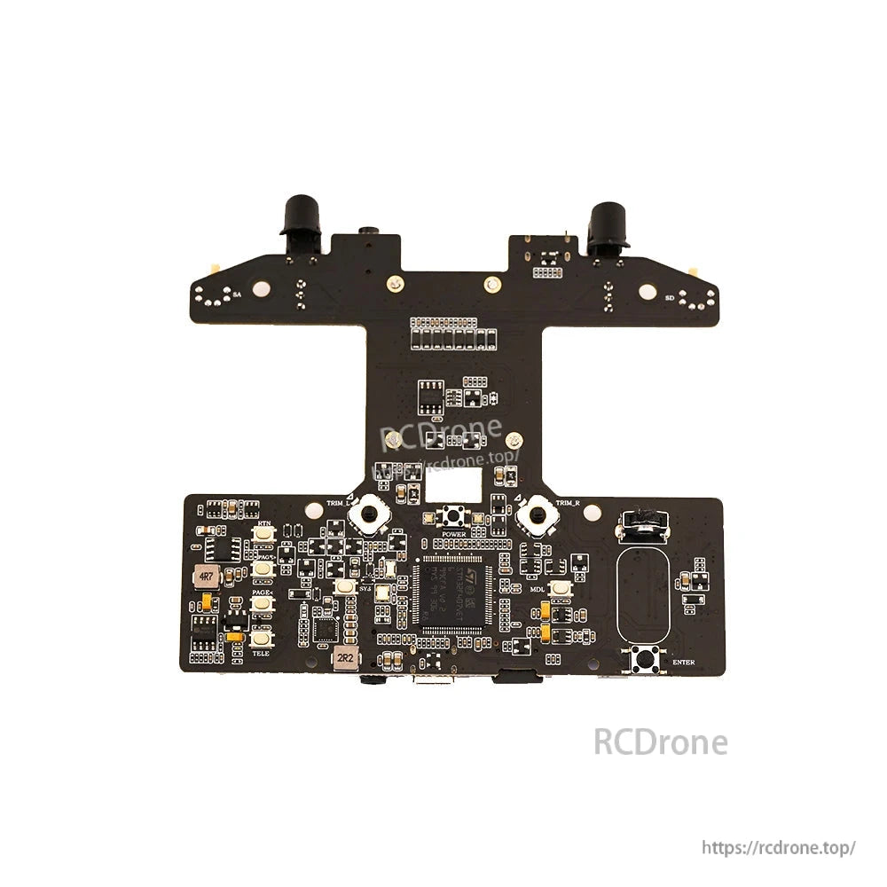 RadioMaster Pocket replacement motherboard PCB, top view with electronic components and mounting holes