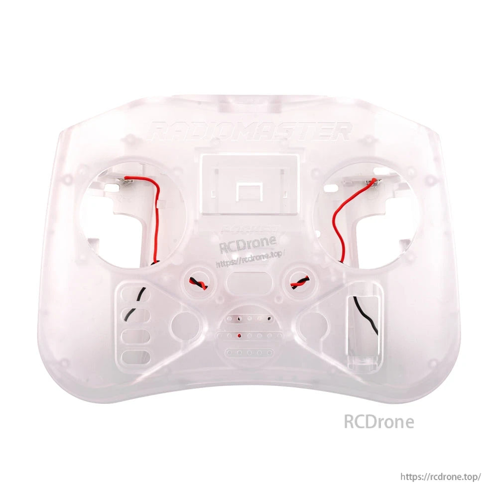 Translucent clear replacement case front shell for RadioMaster Pocket, showing wiring channels inside