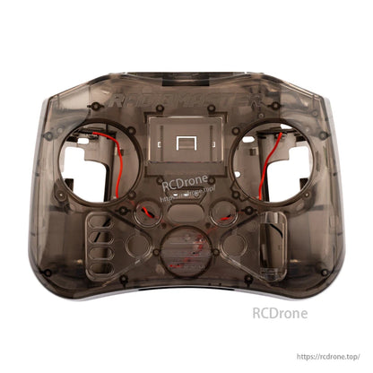 Translucent smoke gray replacement front shell for RadioMaster Pocket, with screw holes and gimbal openings