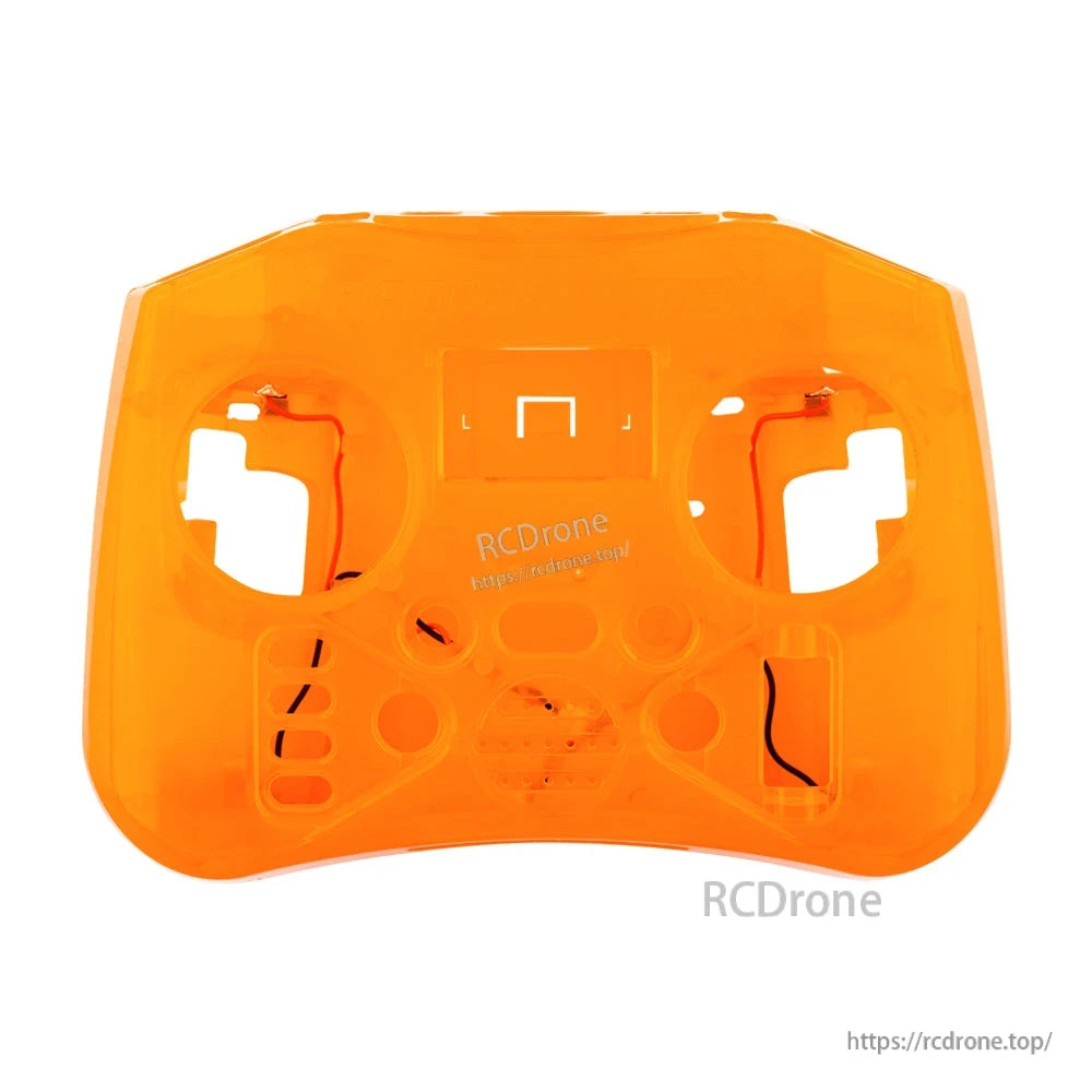 Translucent orange RadioMaster Pocket front case shell replacement, showing internal standoff points