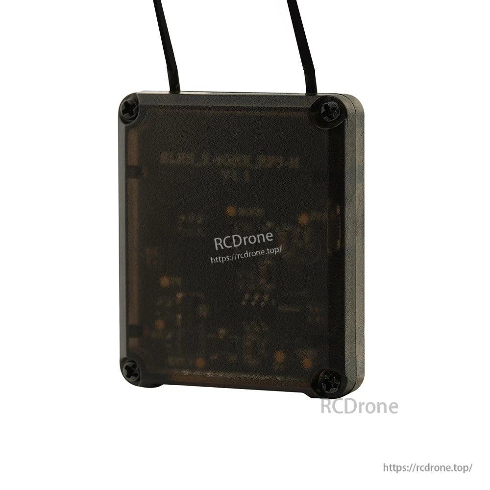 Rear view of RP3-H nano receiver with translucent case and four corner screws visible