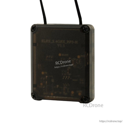 Rear view of RP3-H nano receiver with translucent case and four corner screws visible