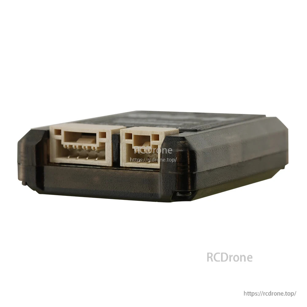 Side close-up of RP3-H nano receiver showing dual plug connectors and low-profile case