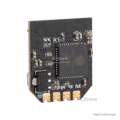 Rear view of RP4TD-M receiver PCB showing main RF module chip and rear-side components