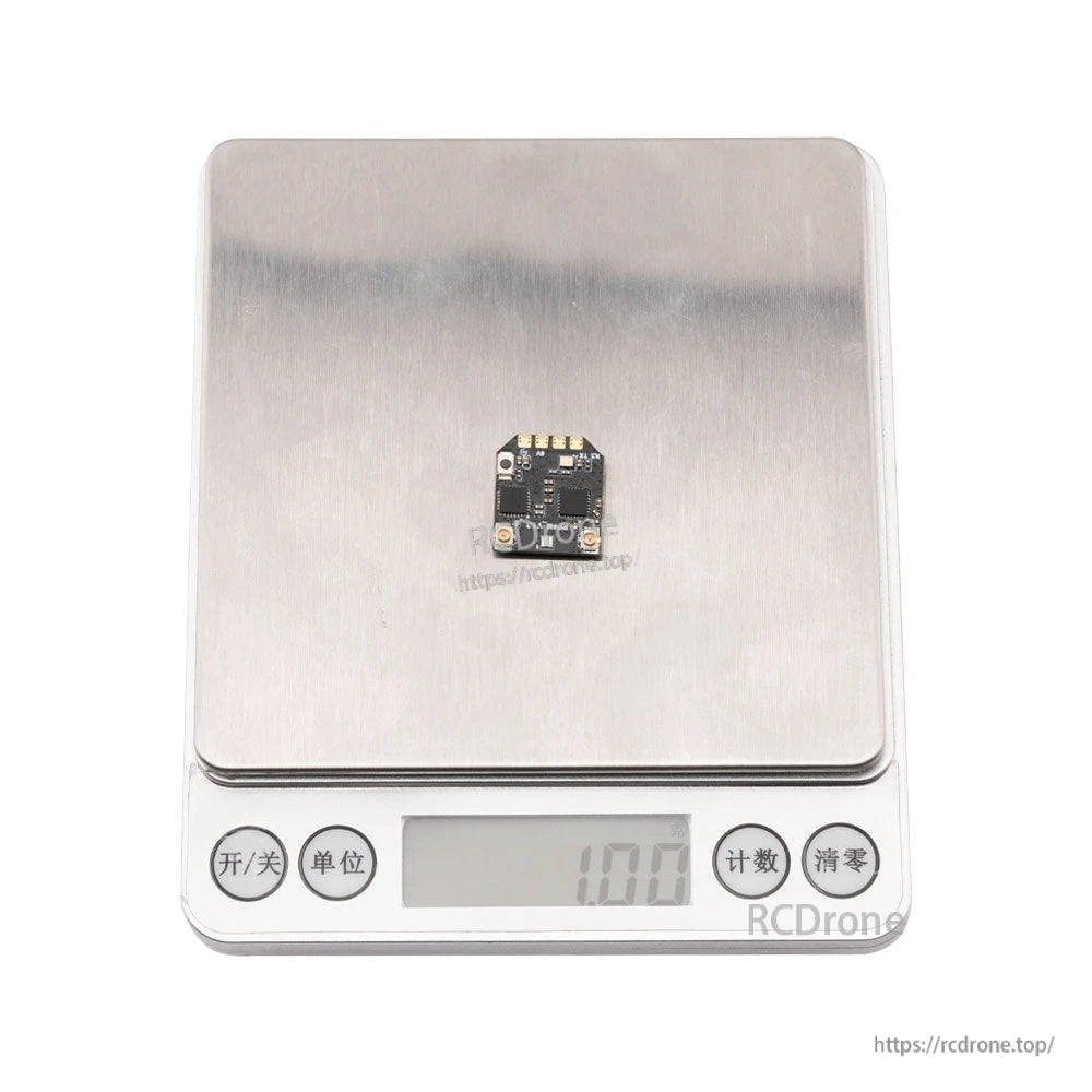 Receiver shown on digital scale displaying 1.00 g weight