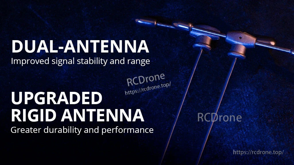 Two rigid 65mm 2.4GHz T antennas for the RP4TD-M receiver, designed for dual-antenna diversity placement