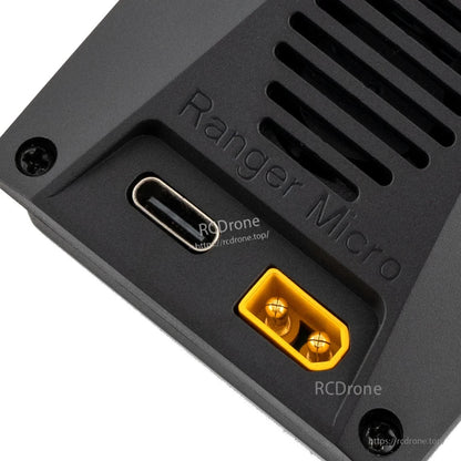 Close-up of Ranger Micro ports showing USB-C connector and yellow power input socket