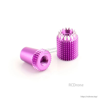 Purple anodized knurled gimbal stick ends pair with spiked top rim and threaded insert