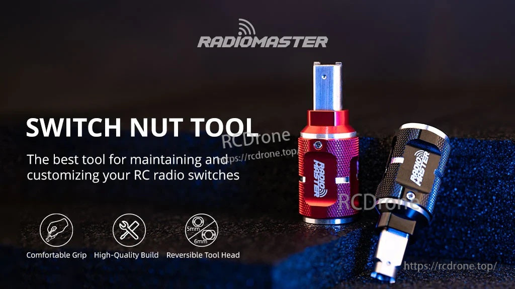RadioMaster Switch Nut Tool in red and black for tightening and loosening RC transmitter switch nuts