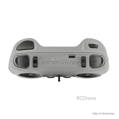 Top edge view of controller showing USB-C port and shoulder buttons/switches labeled SA, SB, SC, SD