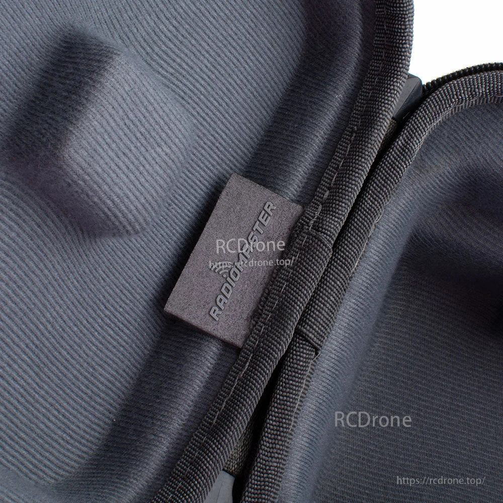 Interior padding and Radiomaster fabric label close-up near the case hinge seam