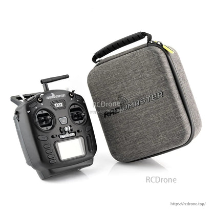 RadioMaster TX12 Mark II Carry Case shown beside TX12 radio transmitter for size reference