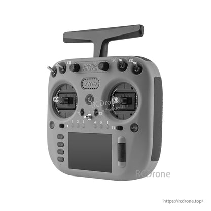 TX15 radio controller angled front-left view showing gimbals, switches, antenna handle and grips