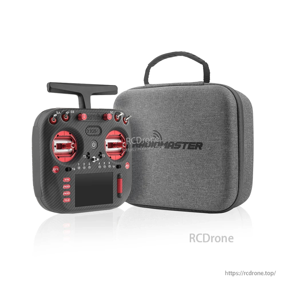 TX15 Max controller beside RadioMaster zippered carrying case with handle