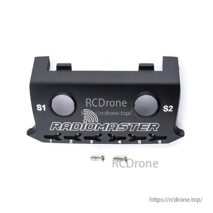 RadioMaster TX16S top switch panel with S1 and S2 cutouts, Radiomaster logo, and small spring