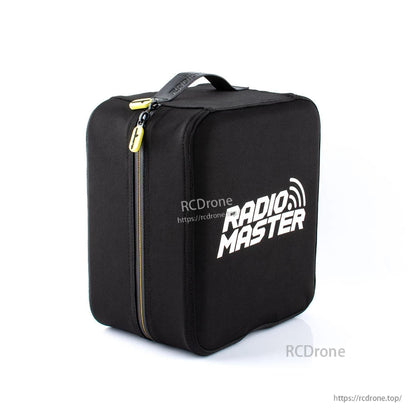 RadioMaster TX16S foam box zipper cover case with carry handle and yellow zipper pulls, side angle