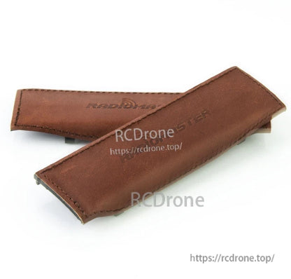 Brown stitched side grip covers for RadioMaster transmitter, pair with embossed RadioMaster logo