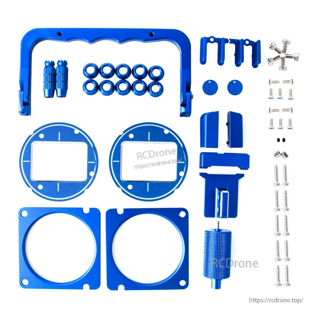 RadioMaster TX16S Mark II V4 Hall gimbal CNC upgrade parts set shown in blue, full set with screws