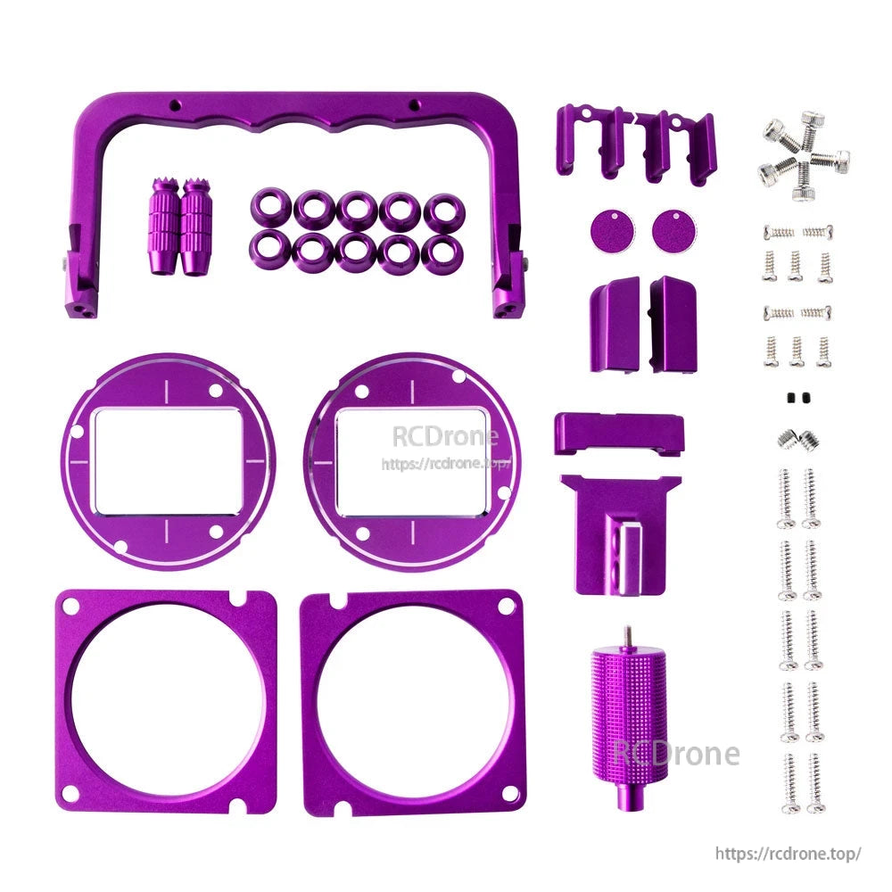 Purple CNC aluminum upgrade parts kit for TX16S Mark II V4 transmitter, rings, brackets, bolts and springs