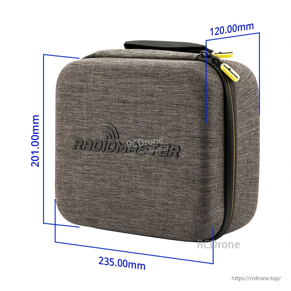 Carry case dimensions diagram showing 235 mm length, 201 mm height, and 120 mm depth