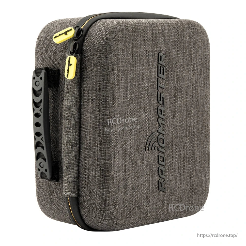 Side view highlighting reinforced carry handle and vertical RadioMaster logo on the case
