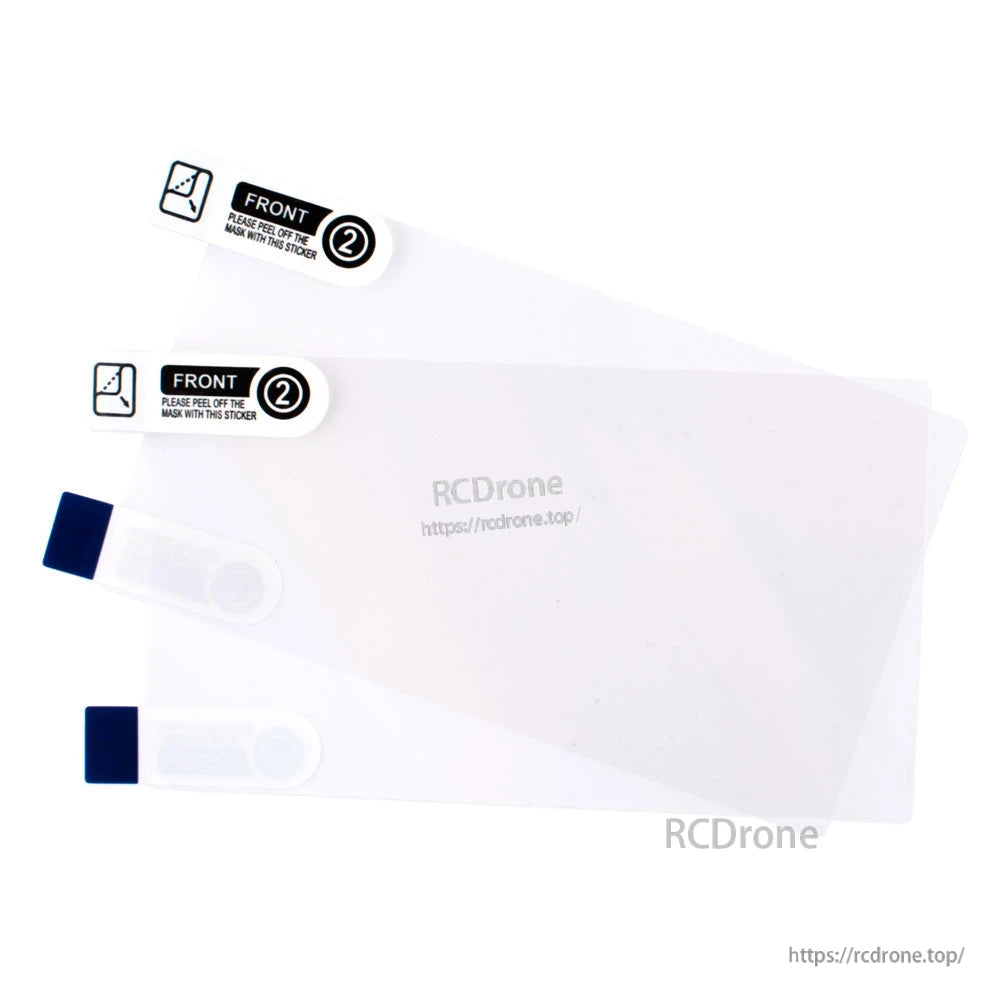 RadioMaster TX16S screen protector films with FRONT step 2 peel tabs and two blue-edged applicator tools