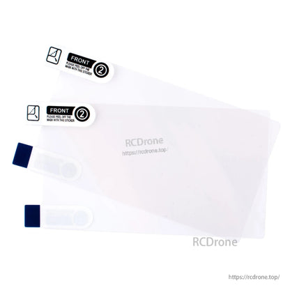 RadioMaster TX16S screen protector films with FRONT step 2 peel tabs and two blue-edged applicator tools