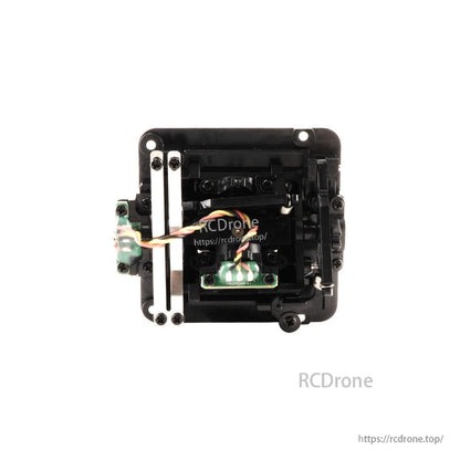 Rear view of gimbal module showing internal wiring, screws, and small circuit boards