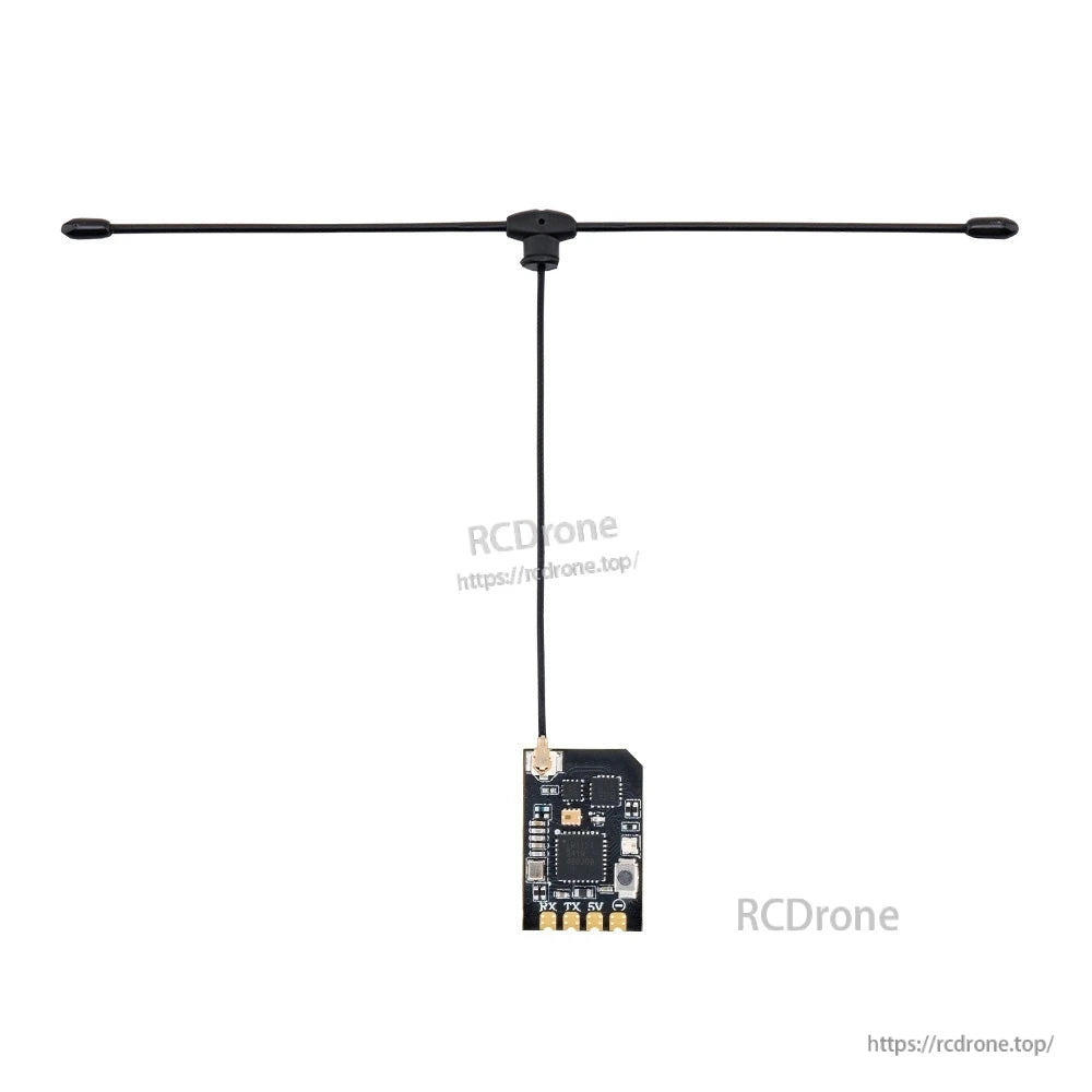 Wide T antenna layout connected to XR1 Nano receiver, centered on white background