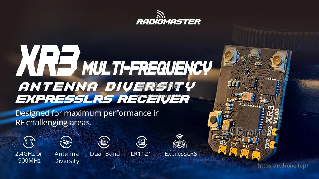 RadioMaster XR3 Nano multi-frequency diversity ExpressLRS receiver board for 2.4GHz and Sub-G 900MHz