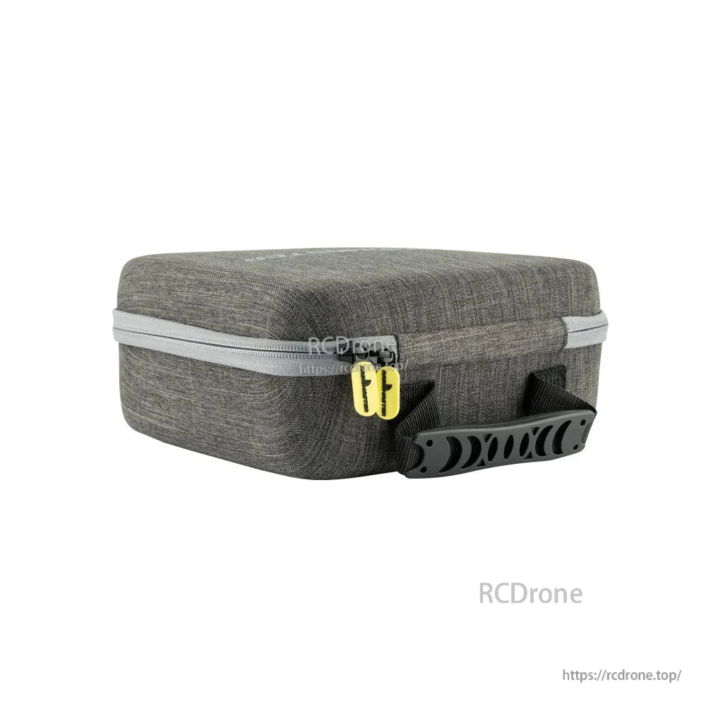 Low side view of Zorro carry case showing dual zipper pulls and black carry handle