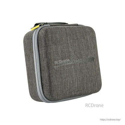Side angle view of gray Zorro radio transmitter carrying case showing zipper seam