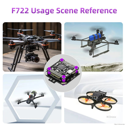 Radiolink F7 F722 8CH Flight Controller, F722 drone flight controller, 8CH, 3–6S, supports SBUS/CRSF and OSD, includes 55A 4-in-1 ESC, compact 30.5x30.5mm size.