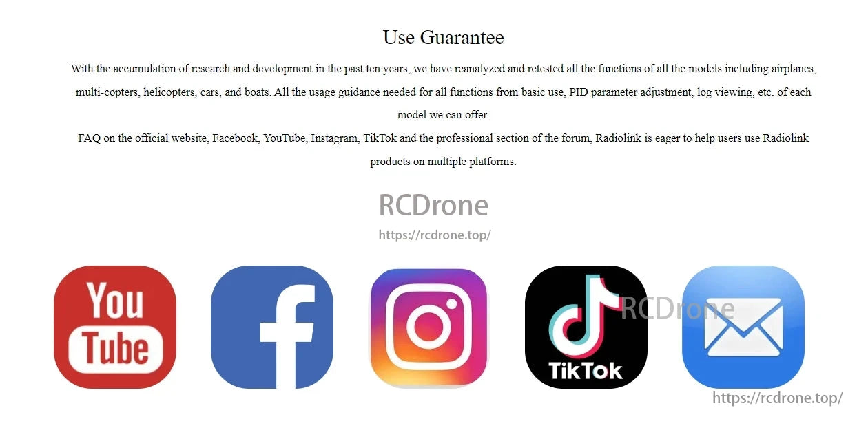 Radiolink RTK F9P Centimeter-Level GPS, Use Guarantee reanalyzes and retests all Radiolink models, with FAQs and guidance available online for easy support.