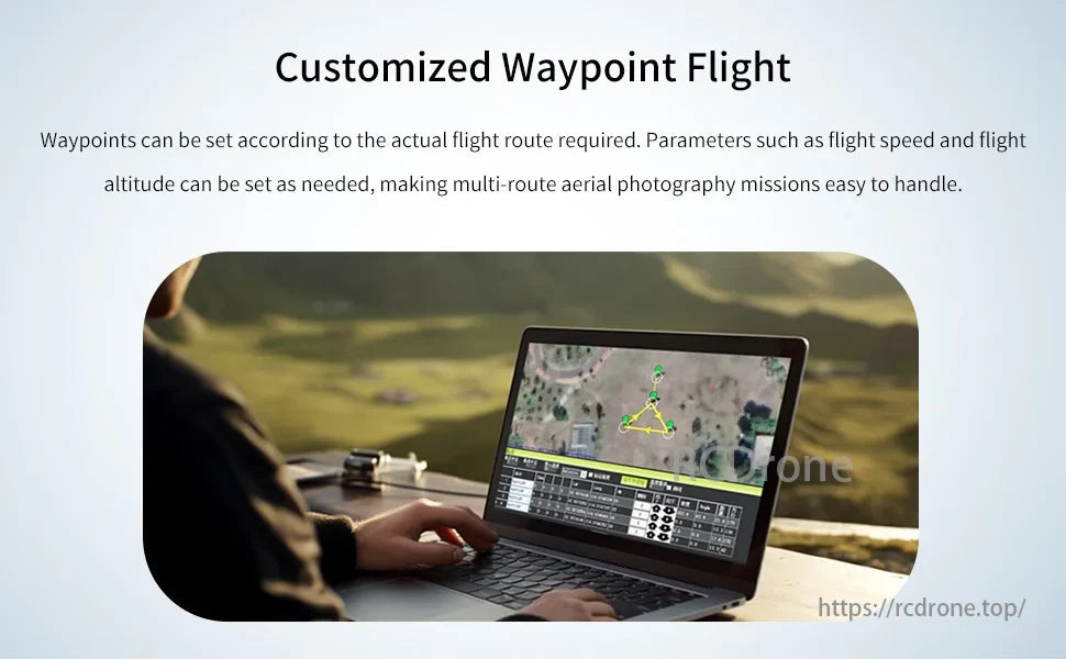Radiolink Wolf QAV250 GPS FPV, Customized Waypoint Flight enables easy aerial photography by setting waypoints, speed, and altitude.