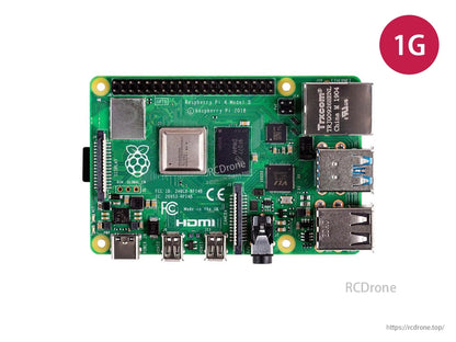 Raspberry Pi 4 Model B features 1GB RAM, 1.5GHz quad-core CPU, dual 4K HDMI, Gigabit Ethernet, USB 3.0, Wi-Fi, Bluetooth 5.0, UK-made, FCC/CE certified.