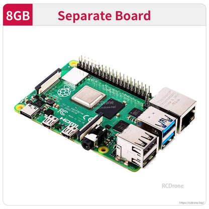 Raspberry Pi 4 Model B 8GB separate board angled view with USB 3.0, Gigabit Ethernet and GPIO header