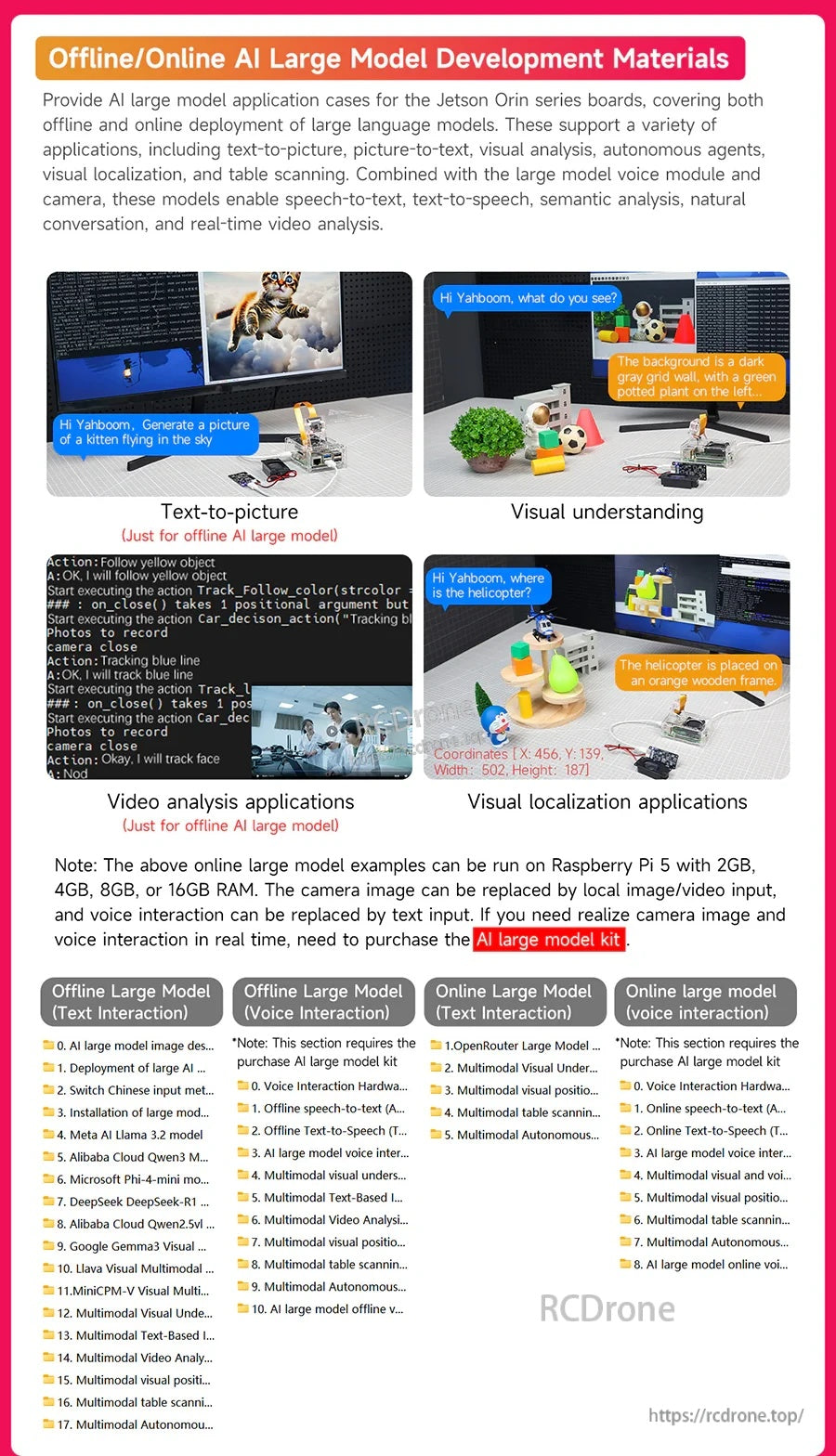 Offline and online AI large model deployment materials for Raspberry Pi 5 with example applications