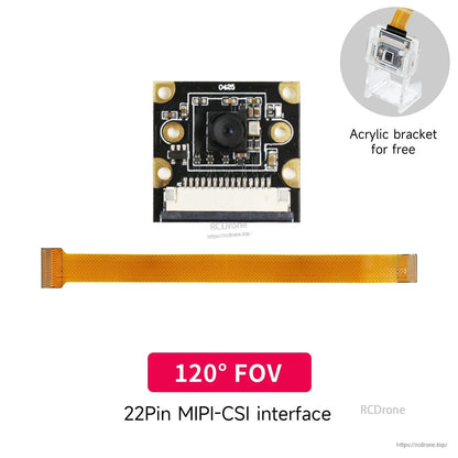 IMX219 camera module 120° FOV option with 22-pin MIPI-CSI interface, acrylic bracket shown