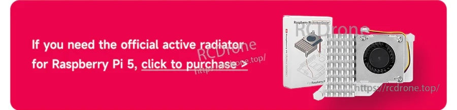 Banner promoting official Raspberry Pi 5 active radiator/cooler accessory