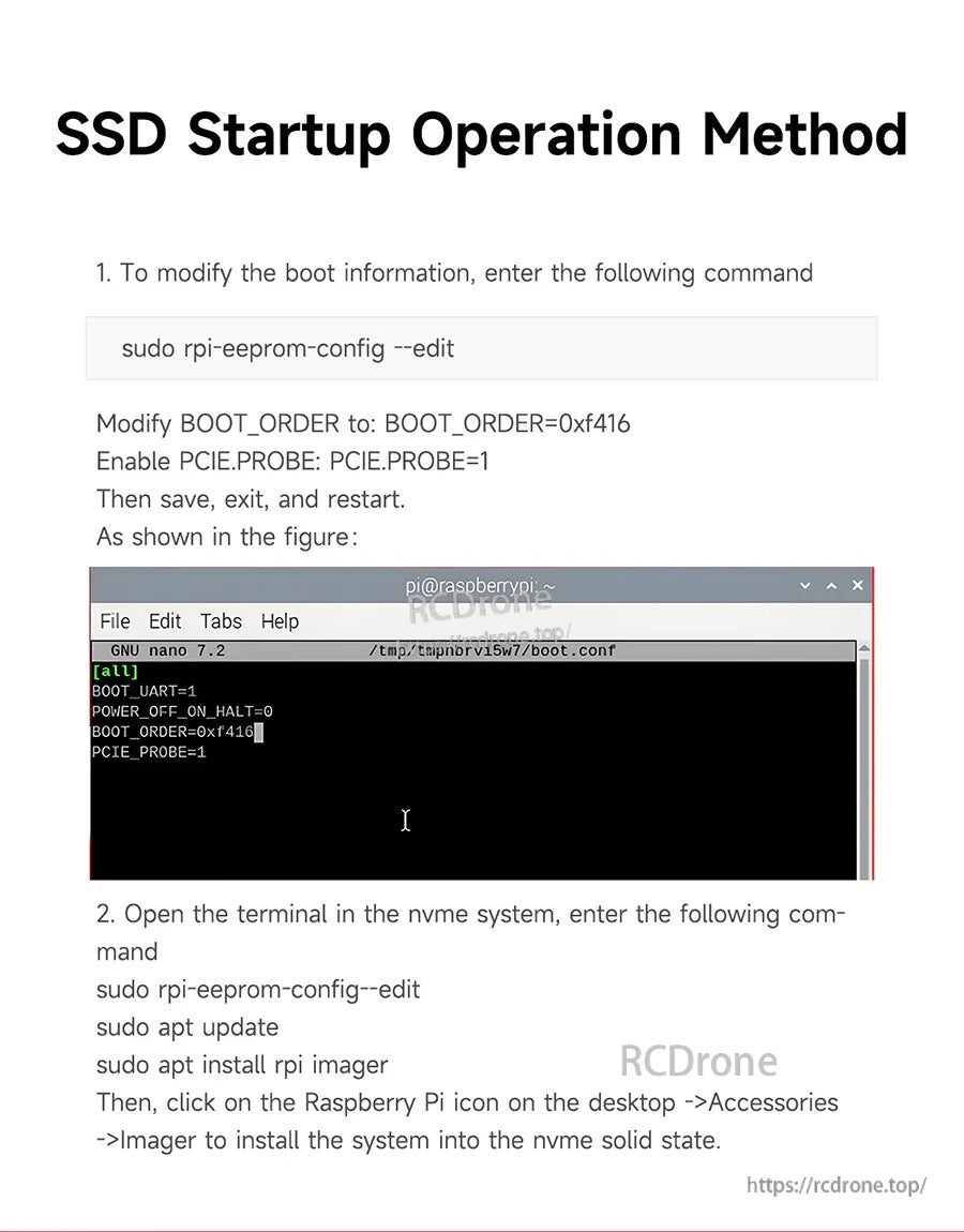 SSD startup operation method instructions for booting Raspberry Pi 5 from NVMe via rpi-eeprom-config settings