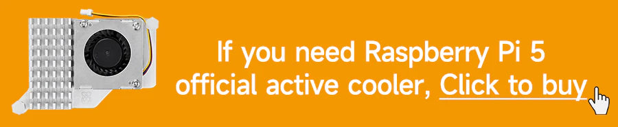 Banner advertising Raspberry Pi 5 official active cooler with click-to-buy callout