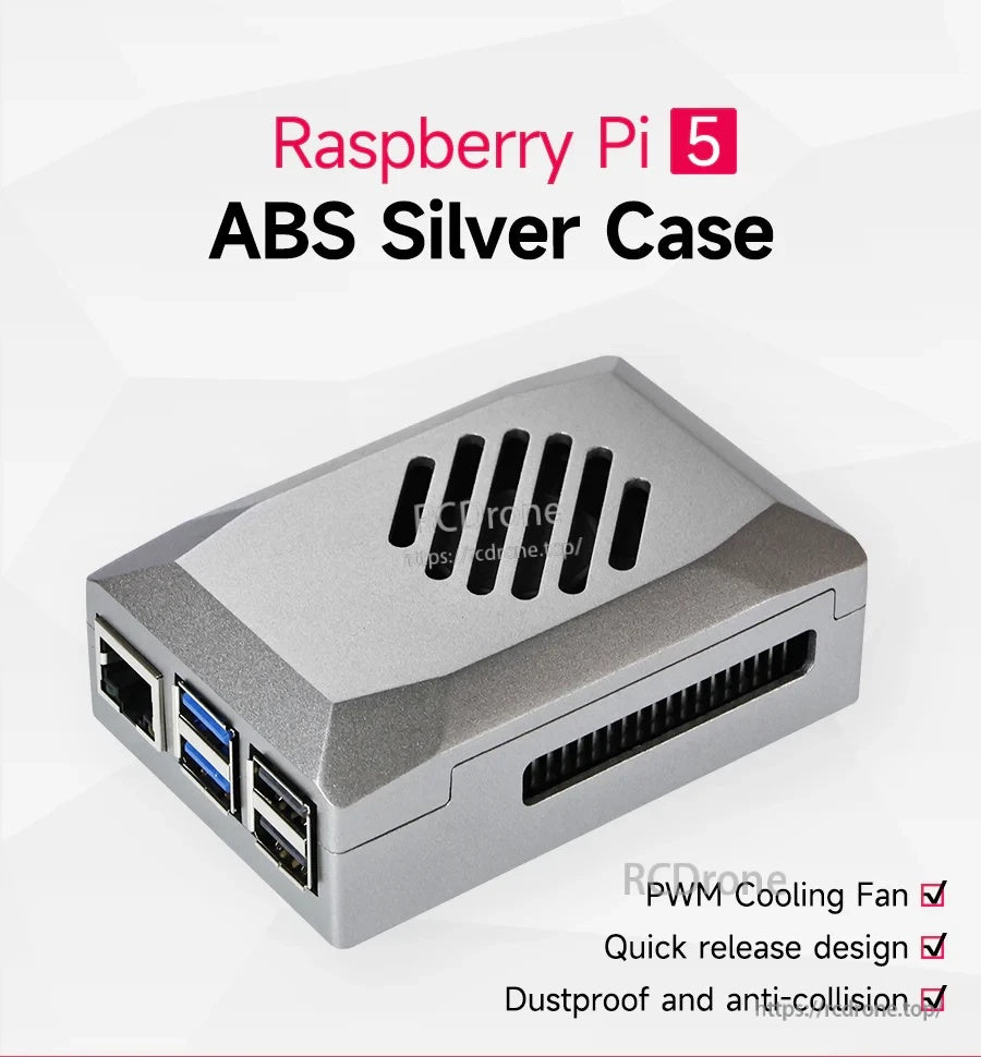 Yahboom Raspberry Pi 5 ABS Silver Case with vented top cover and side port access