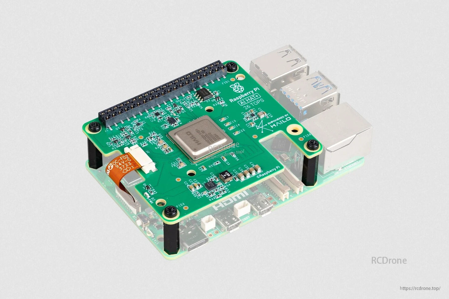 Raspberry Pi AI HAT+ 26 TOPS Add-on Board for Raspberry Pi 5 with Hailo Accelerator, PCIe Gen3, rpicam integration